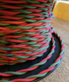 Red & Green 2-Wire Twisted Cloth Covered Wire, Cotton - PER FOOT