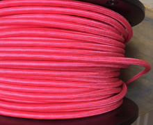 Hot Pink Round Cloth Covered 3-Wire Cord, Nylon - PER FOOT