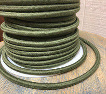 Green Round Cloth Covered 3-Wire Cord, Cotton - PER FOOT