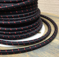 Black w/ Red Single Stitch Tracer Round Cloth Covered 3-Wire Cord, Cotton - PER FOOT