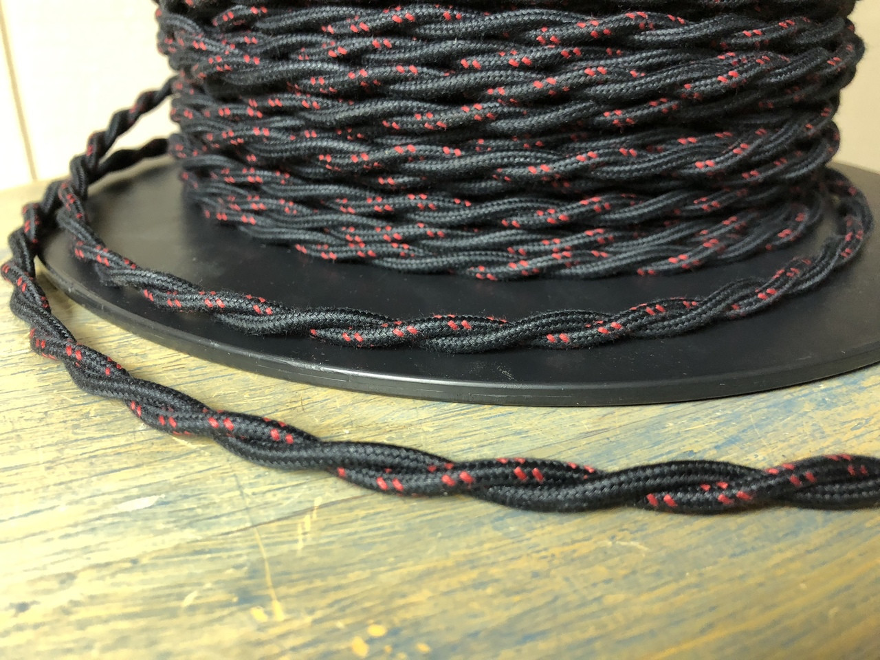 BLACK ~ Antique Look TWISTED Cloth Covered Fabric Lamp Wire ~ Price Per Foot
