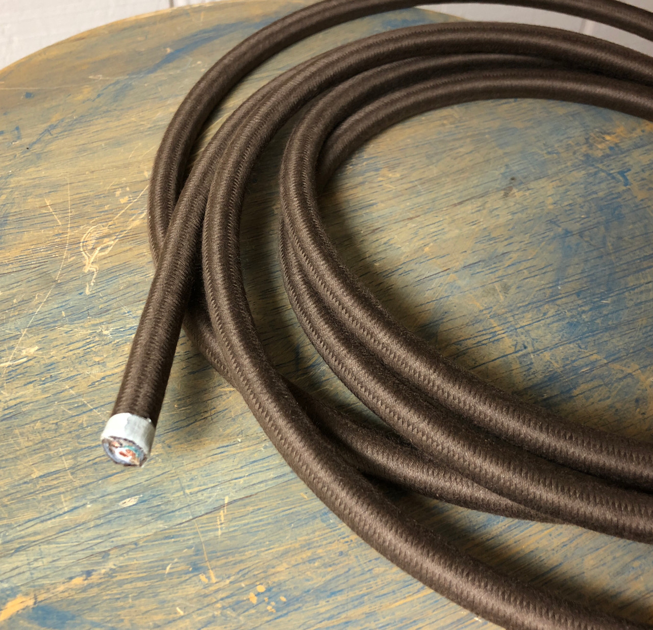 Coffee Brown 18/3 10 ft 3-Wire Flat Cloth Covered Wire Antique Lamp Cord Cloth Electrical Cord 3 Core Round Cord VTG Lamp Wire Antique 18ga