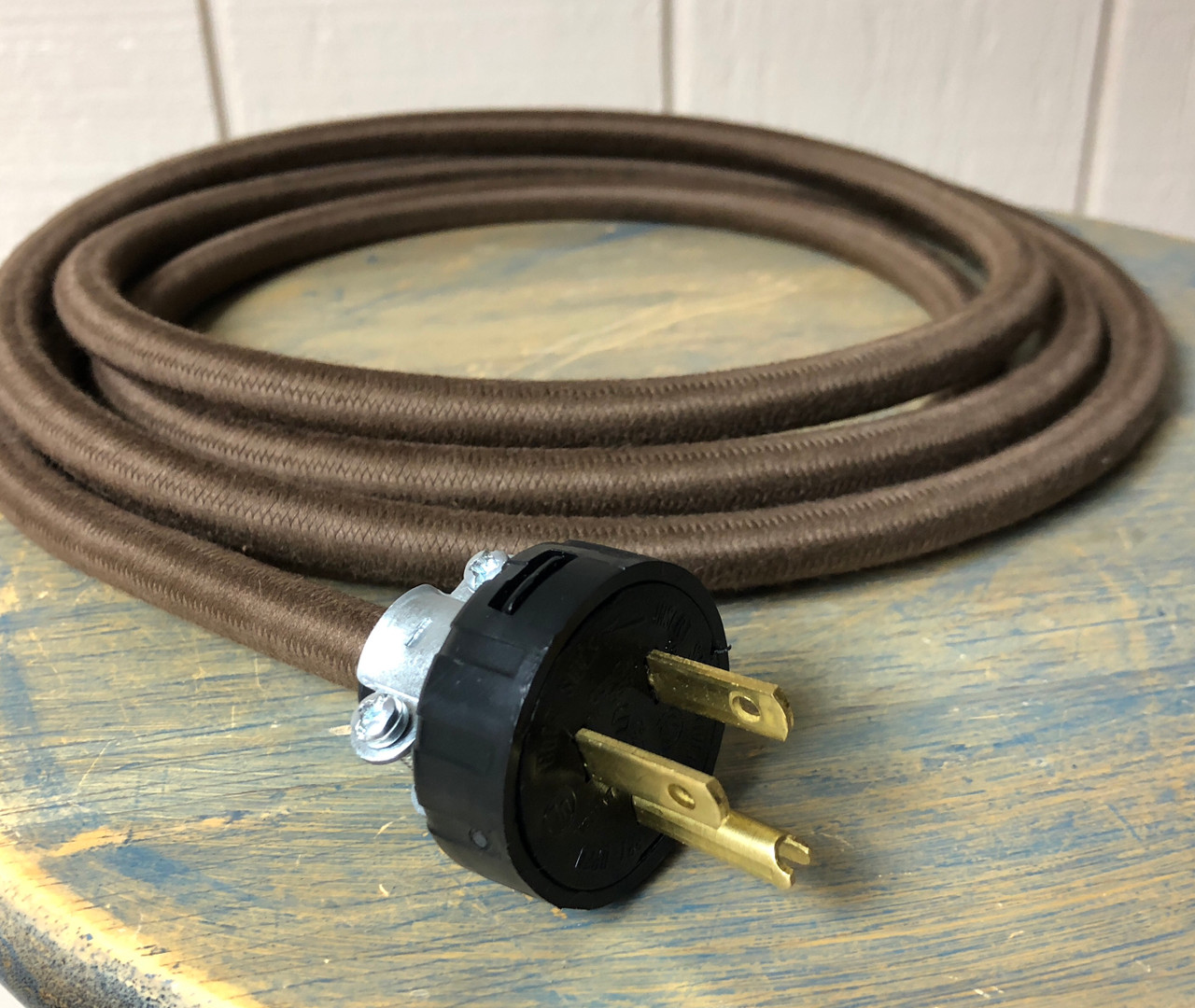 Coffee Brown 18/3 10 ft 3-Wire Flat Cloth Covered Wire Antique Lamp Cord Cloth Electrical Cord 3 Core Round Cord VTG Lamp Wire Antique 18ga