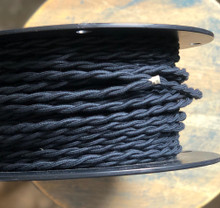 Black Twisted Cloth Covered Wire (16 Gauge), Cotton - PER FOOT