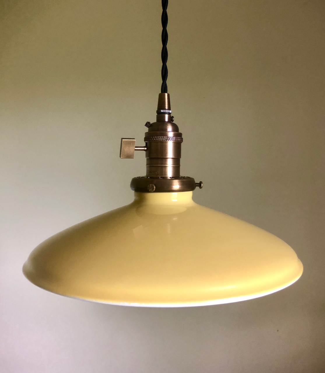 7" Industrial Dome 2-1/4" fitter Metal Lampshade Yellow Porcelain Enamel Shade 