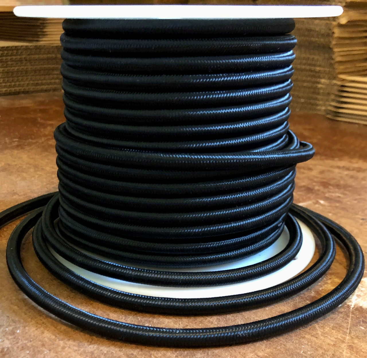 per foot-18 ga LAMP ac cord,BLACK TWISTED 3-wire CLOTH covered 