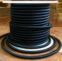 Black Round Cloth Covered 3-Wire Cord, Rayon - PER FOOT