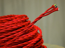Red 3-Wire Twisted Cloth Covered Cord, Rayon - PER FOOT