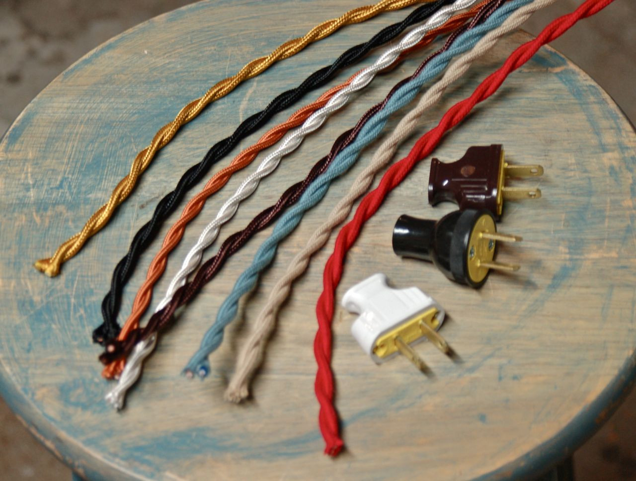 Antique Lamp & Fan Cord Copper Black ZigZag Cordset Cloth Covered Rewire Set 