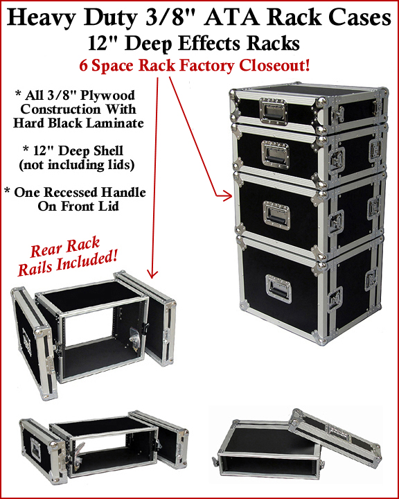 6 Space 6u 12" Deep Heavy Duty 3/8" ATA Effects Rack Case