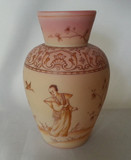 Burmese Glass Vase Enameled Asian Figure w Birds Webb Mt. Washington WOW