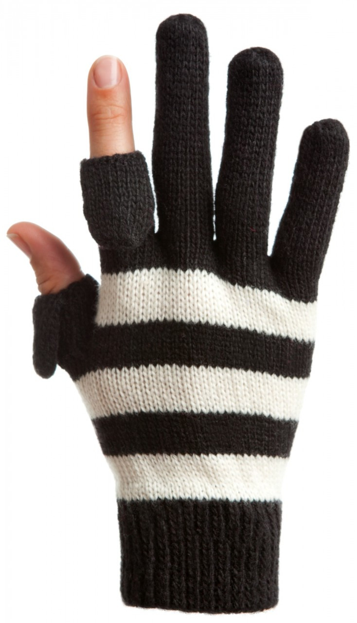Ladies Striped Feather Knit Gloves 