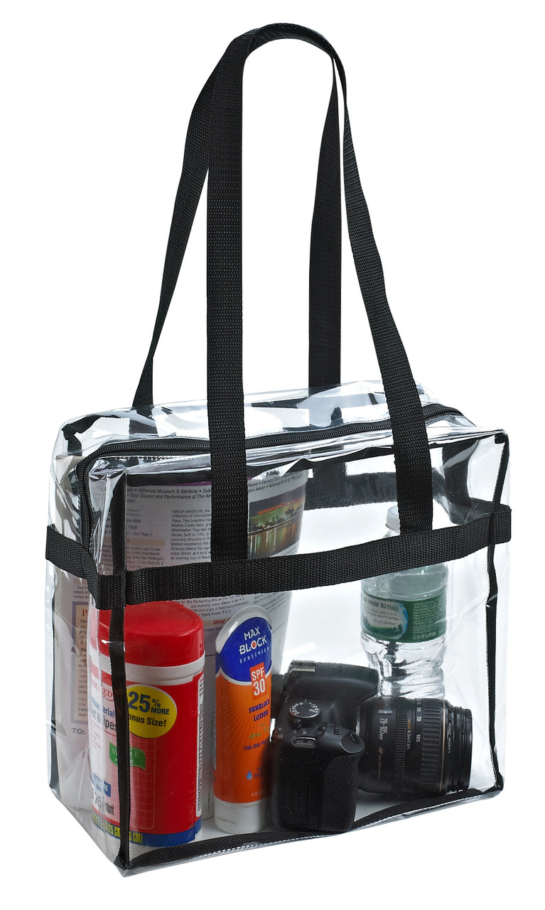 6 1//4 Inch Clear Stadium Bag with Trim and Adjustable Strap