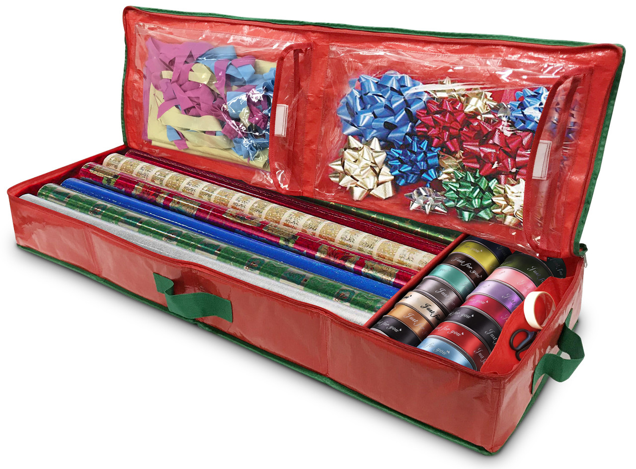 Decoration Storage Box Guilty Gadgets Premium Christmas Wrapping Paper Storage Bag with Interior Pockets Tags & Ribbons 82cm Long Fits 24 Rolls Proof Xmas Gift Wrap Organiser for Bows