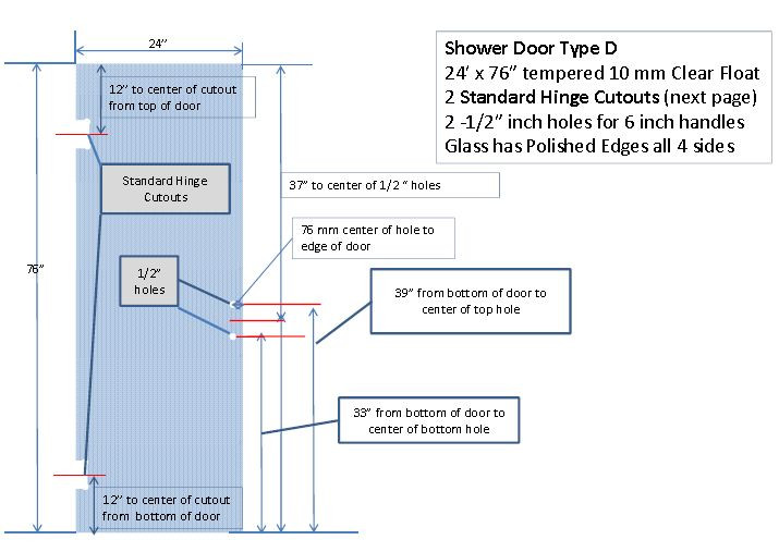 Shower Door 24x76 With 2 Holes For 6x6 Handle Glasslines Inc Store