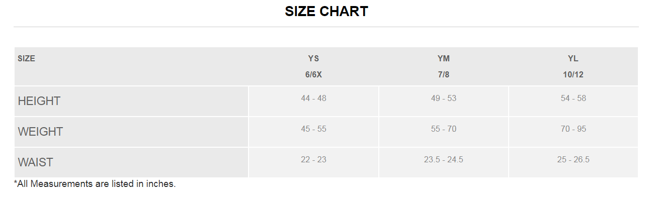 speedo youth size chart