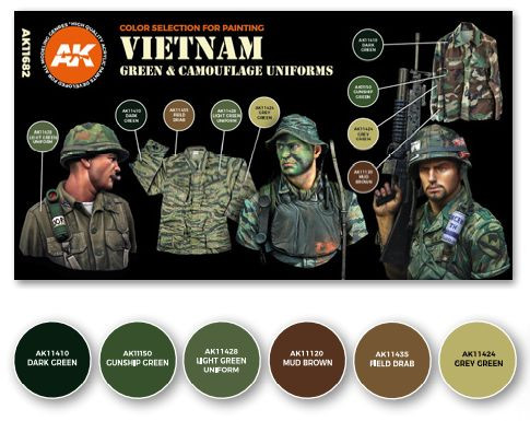 AK Interactive 3G Vietnam Green And Camouflage Colors - Plastic Modelling  Paints & Accessories, Item # AK-11682