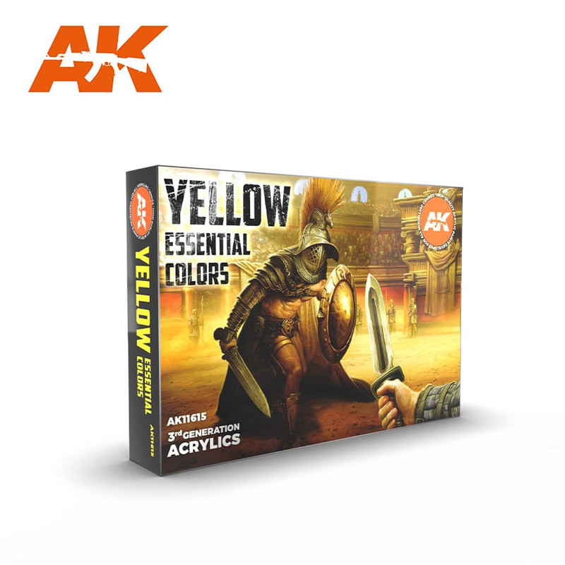 AK Interactive: 3rd Gen - Yellow Essential Colors Paint Set - LAST CAVALRY  LLC