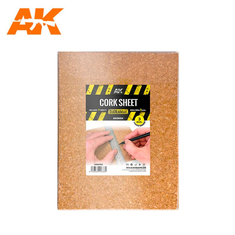 2 Sheets AK-Interactive Cork Sheets Coarse Grained #200 x 300 x 3mm 