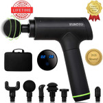 Massage Gun [2020 Newest] Deep Tissue Percussion Muscle Handheld One-Click Electric Body Fascia Massager Sports Drill Portable Super Quiet Brushless Motor with 6 Massage Heads and 6 Adjustable Speed