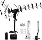 Five Star 3806 [Newest 2020] Outdoor Digital Amplified HDTV Antenna - up to 200 Mile Long Range,Directional 360 Degree Rotation,HD 4K 1080P FM Radio, Supports 5 TVs Plus Installation Kit and Mounting Pole