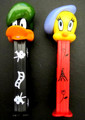 Daffy & Tweety Non U.S. Pez with Berets and Printed Stems, Mint on Cards