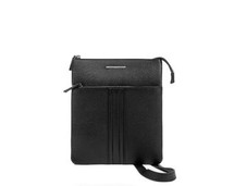 Black small leather x body bag with credit card pocket