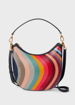 Made from a premium leather, this mini size round hobo bag features our timeless 'Swirl' print throughout. Finished with a main zip compartment, internal slip pocket and leather shoulder strap.
* Detachable short handle and shoulder strap
* Brushed finish hardware
* Navy twill lining
* Internal slip pocket
* 100% Calf Leather with Sheep leather and Cow leather trim
* Size: H:23cm x W:24cm x D: 8cm