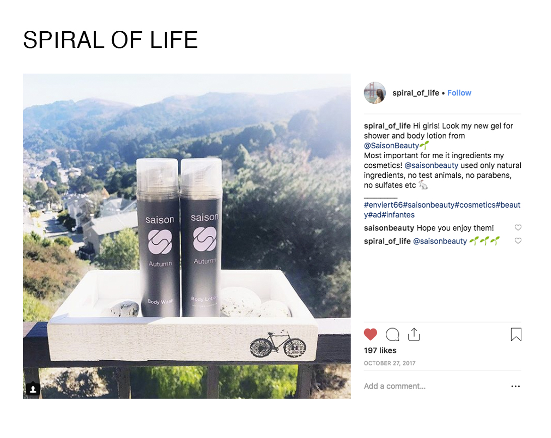 Spiral of Life Using Saison Organic Body Wash and Body Lotion