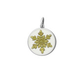 Small Gold on Pearl White Snowflake Pendant with 18" Gold Wheat Chain