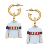 Apres White Ski Sweater Enamel Earrings