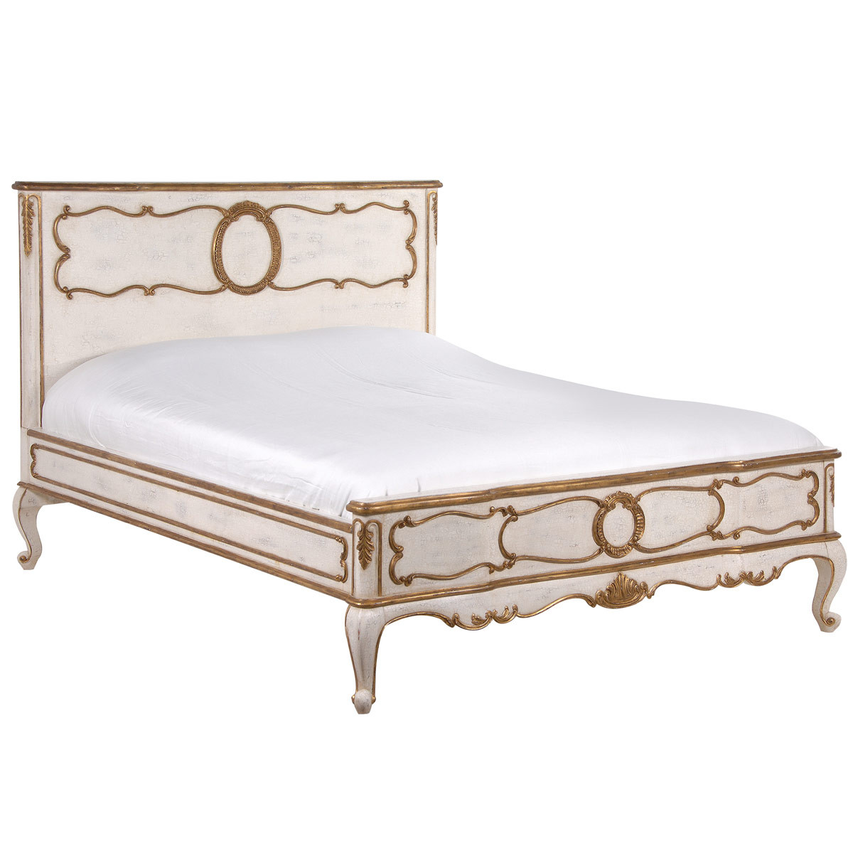 Marie Antoinette French Bed Antique White Gold