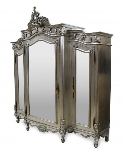 French Carved Wardrobe 3 Door Silver