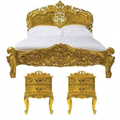 Rococo Carved Bed Set Gold