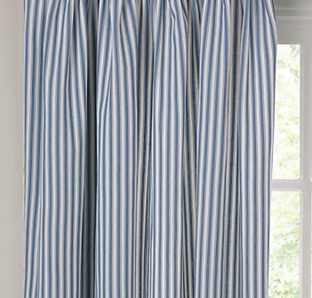 Curtains Ticking stripe, blue and white 77 inch wide 