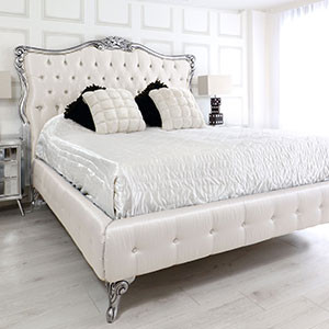 French Tufted Bed Silver Ivory