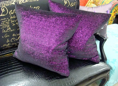 Purple fashion and silver throw pillows