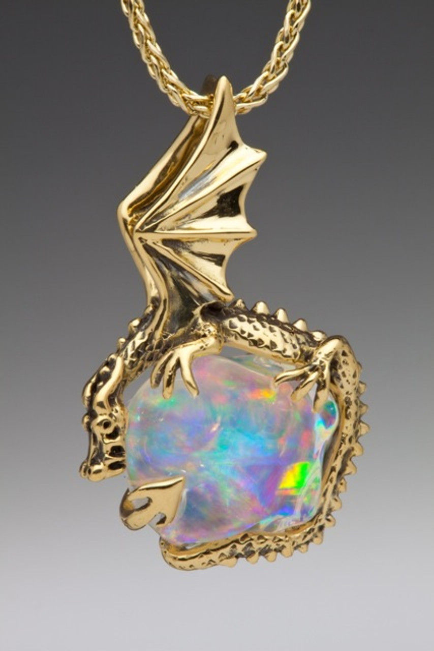 Aurora Dragon Pendant with Mexican Fire Opal Jewelry