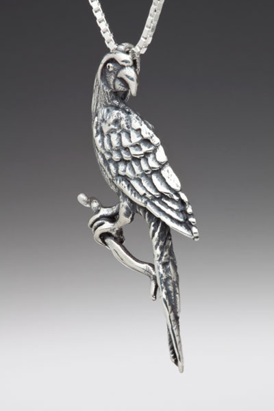 rainforest jewelry - silver macaw pendant