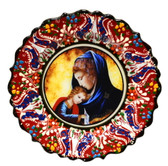 Turkish Ceramics-Ikona Series-Virgin Mary & Baby Jesus-red plate-diameter: 7inch (18cm)