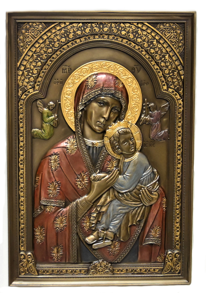 Virgin Mary And Baby Jesus Wall Decor Hand Painted Bronze Nazar Imports