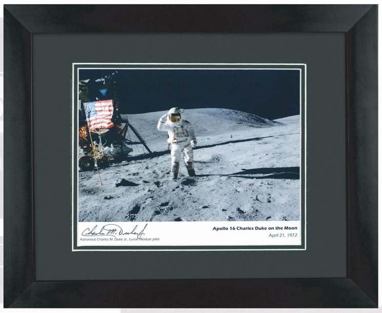 Apollo 16 framed photograph signed by Astronaut Charlie Duke