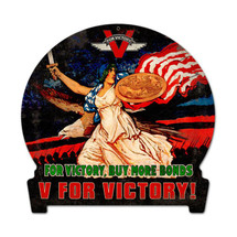 V for Victory Round Banner Metal Sign Pasttime Signs