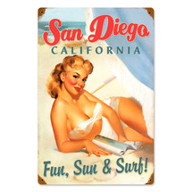 San Diego Pinup Vintage Metal Sign Pasttime Signs