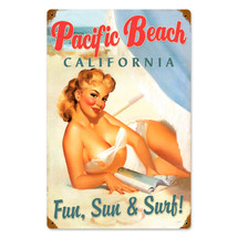 Pacific Beach Pinup Vintage Metal Sign Pasttime Signs