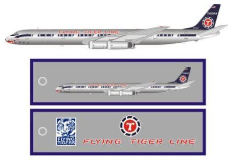 Flying Tigers DC-8-63, N779FT Polished with Stand and Keychain, 1 Flying Tigers DC-8-63, N779FT Polished with Stand and Keychain, 1