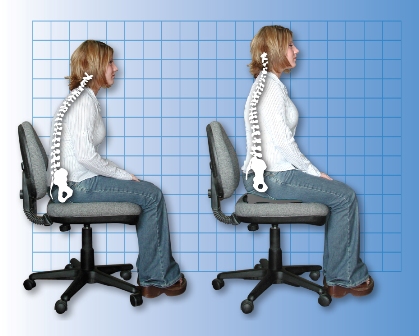 Picture of a lady sitting in office chair without Sit EZ, next to the same girl sitting in the chair with the Sit EZ.