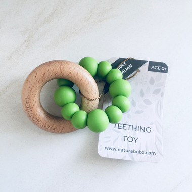Green wooden silicone teether 