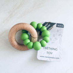 Green wooden silicone teether 