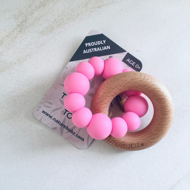 Pink wooden teether 